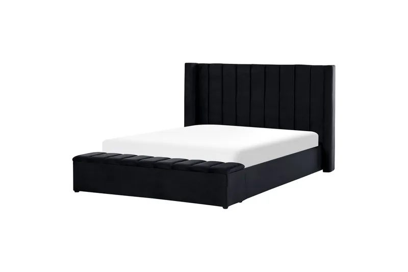 Säng med förvaringsbänk Beliani Noyers Beige, 160x200 cm Black 180x200 - Møbler - Senger - Familieseng