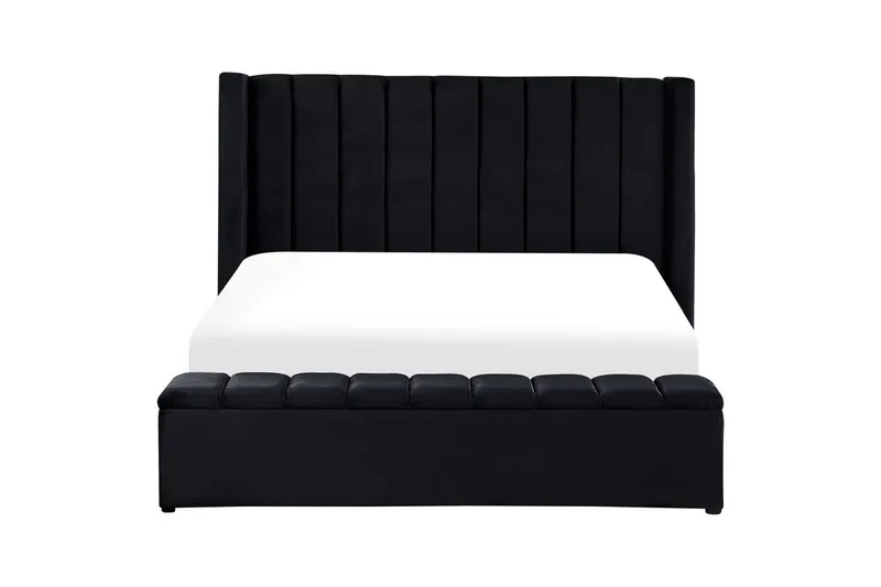 Säng med förvaringsbänk Beliani Noyers Beige, 160x200 cm Black 180x200 - Møbler - Senger - Familieseng