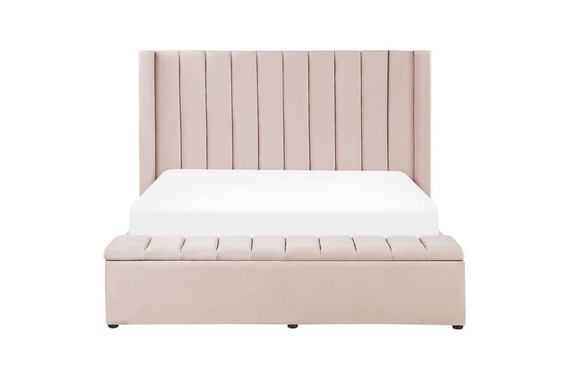 Säng med förvaringsbänk Beliani Noyers Beige, 160x200 cm Rose 160x200 - Møbler - Senger - Familieseng