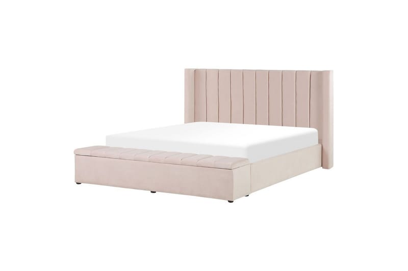 Säng med förvaringsbänk Beliani Noyers Beige, 160x200 cm Rose 160x200 - Møbler - Senger - Familieseng