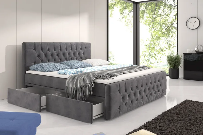 Velluto Oppbevaringsseng 160x200 med Fotgavl - Grå - Møbler - Senger - Seng med oppbevaring