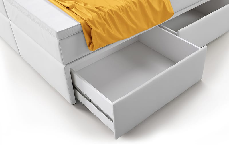 Velluto Oppbevaringsseng 180x200 med Fotgavl - Hvit Kunstlær - Komplett sengepakke - Seng med oppbevaring - Dobbeltsenger