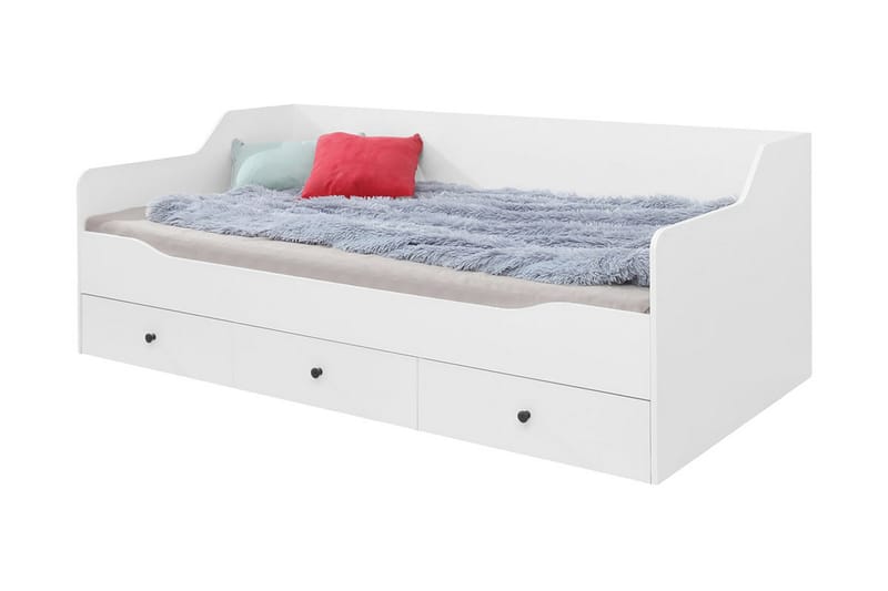 Zumar seng 94x204 cm - Hvit/Hvit Høyglans - Seng med oppbevaring - Enkeltseng med oppbevaring