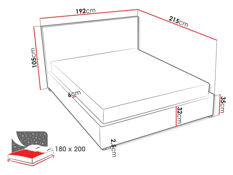 sengeramme BIANCO Grant 20 180 x 200 cm - mørkegrå - Møbler - Senger - Sengeramme & sengestamme