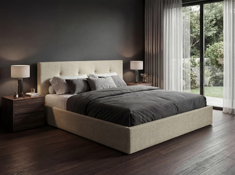 Sengeramme Deylinor 160x200 cm med løfteoppbevaring - beige - Møbler - Senger - Sengeramme & sengestamme