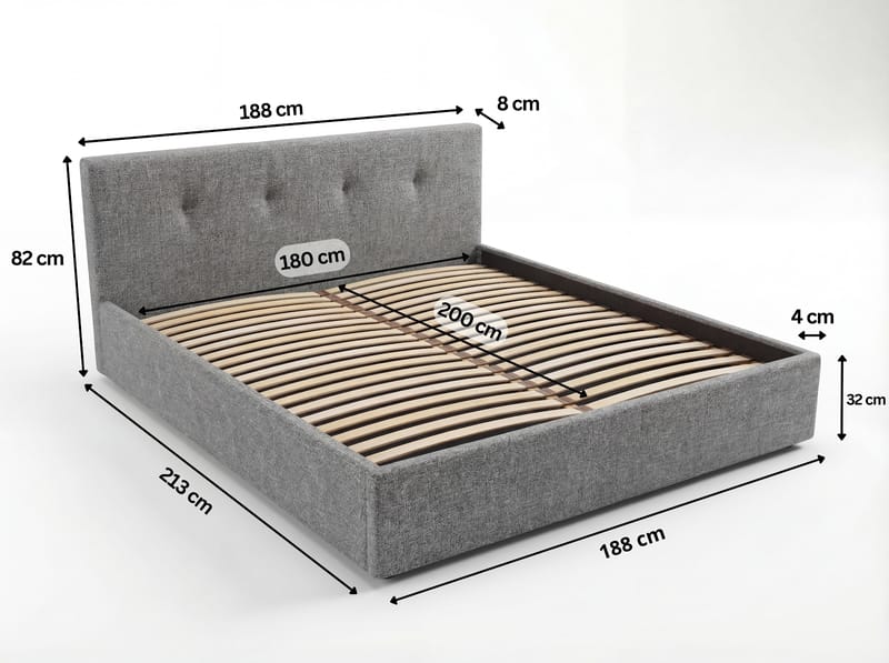 Sengeramme Deylinor 160x200 cm med løfteoppbevaring - grå - Møbler - Senger - Sengeramme & sengestamme