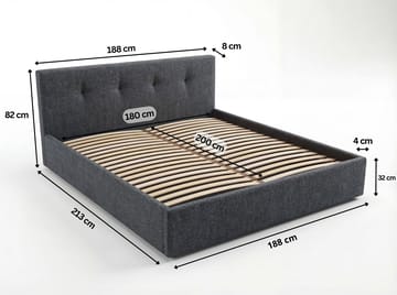 Sengeramme Deylinor 180x200 cm med løfteoppbevaring - Grafitt - Møbler - Senger - Sengeramme & sengestamme