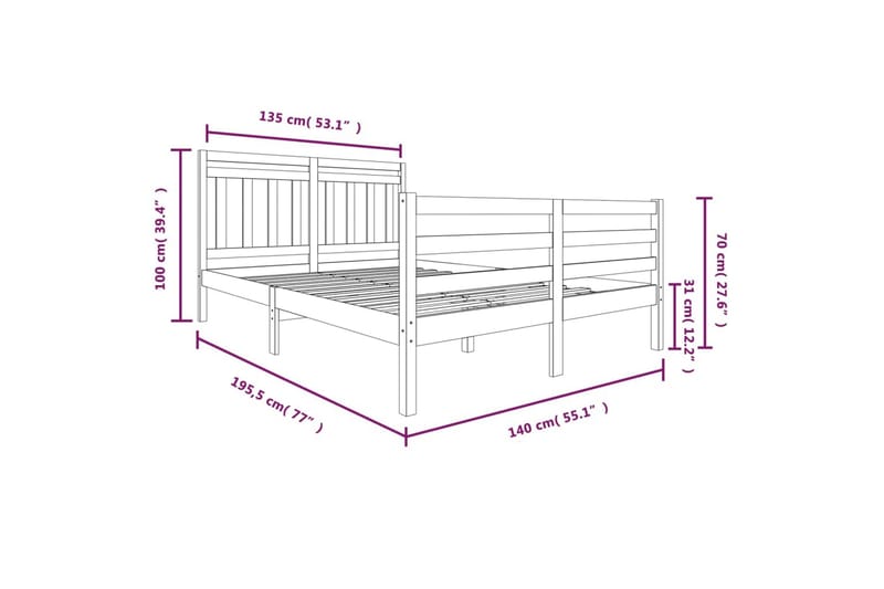 Sengeramme heltre 135x190 cm 4FT6 Double - Brun - Sengeramme & sengestamme