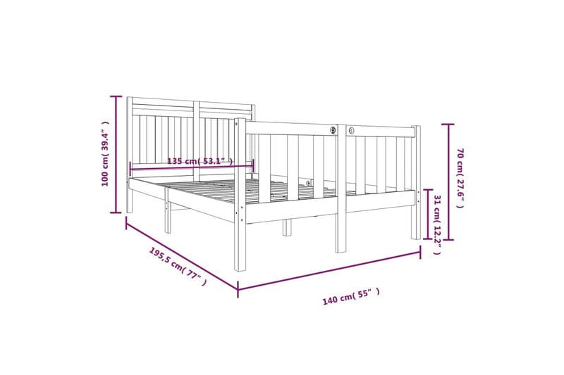 Sengeramme heltre 135x190 cm 4FT6 Double - Brun - Møbler - Senger - Sengeramme & sengestamme