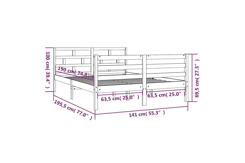 Sengeramme heltre 135x190 cm 4FT6 Double - Brun - Sengeramme & sengestamme