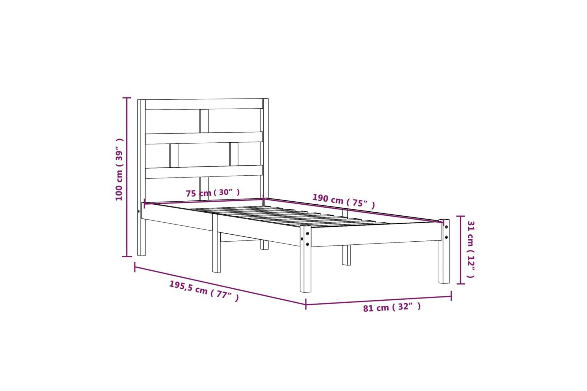 Sengeramme heltre 75x190 cm 2FT6 Small Single - Brun - Møbler - Senger - Sengeramme & sengestamme