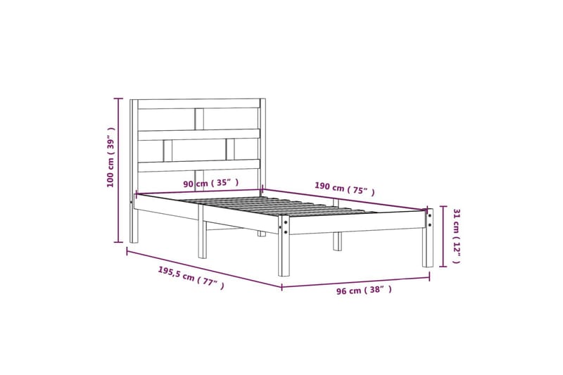 Sengeramme heltre 90x190 cm 3FT Single - Brun - Sengeramme & sengestamme