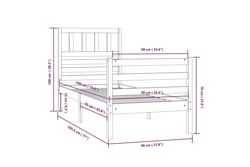 Sengeramme heltre 90x190 cm 3FT Single - Brun - Sengeramme & sengestamme