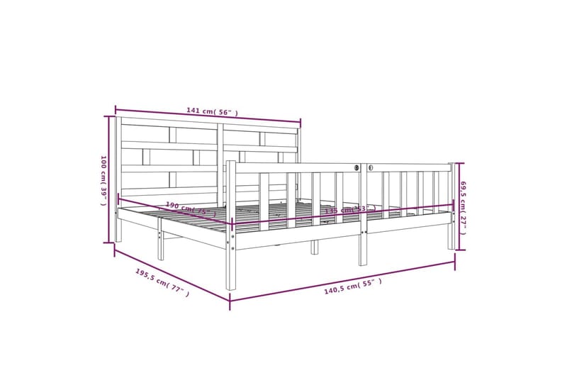 Sengeramme heltre furu 135x190 cm 4FT6 Double - Brun - Sengeramme & sengestamme