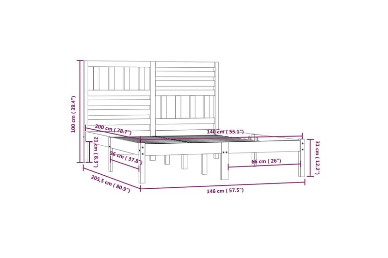 Sengeramme heltre furu 140x200 cm - Brun - Sengeramme & sengestamme