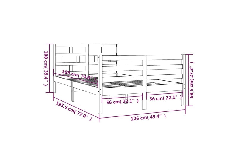 Sengeramme hvit heltre 120x190 cm 4FT Small Double - Hvit - Sengeramme & sengestamme