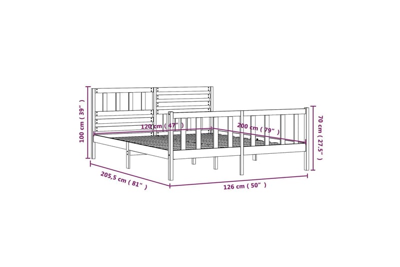 Sengeramme hvit heltre 120x200 cm - Hvit - Sengeramme & sengestamme