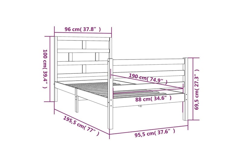 Sengeramme hvit heltre 90x190 cm 3FT Single - Hvit - Sengeramme & sengestamme