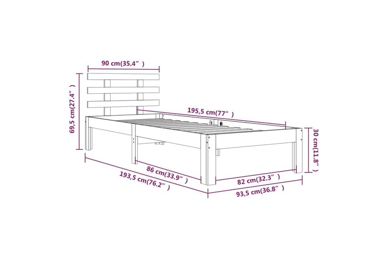 Sengeramme hvit heltre 90x190 cm 3FT Single - Hvit - Sengeramme & sengestamme