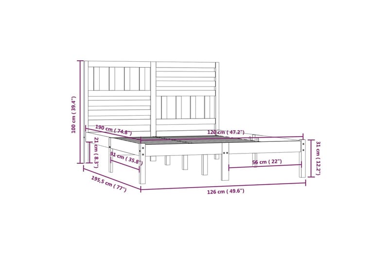 Sengeramme hvit heltre furu 120x190 cm 4FT Small Double - Hvit - Sengeramme & sengestamme