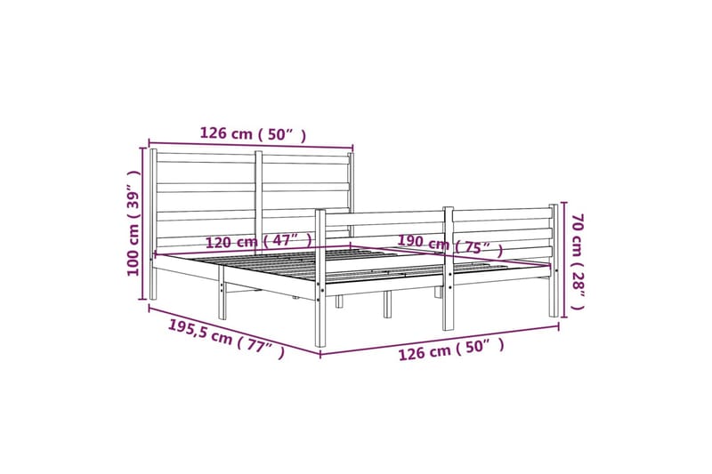 Sengeramme hvit heltre furu 120x190 cm 4FT Small Double - Hvit - Sengeramme & sengestamme