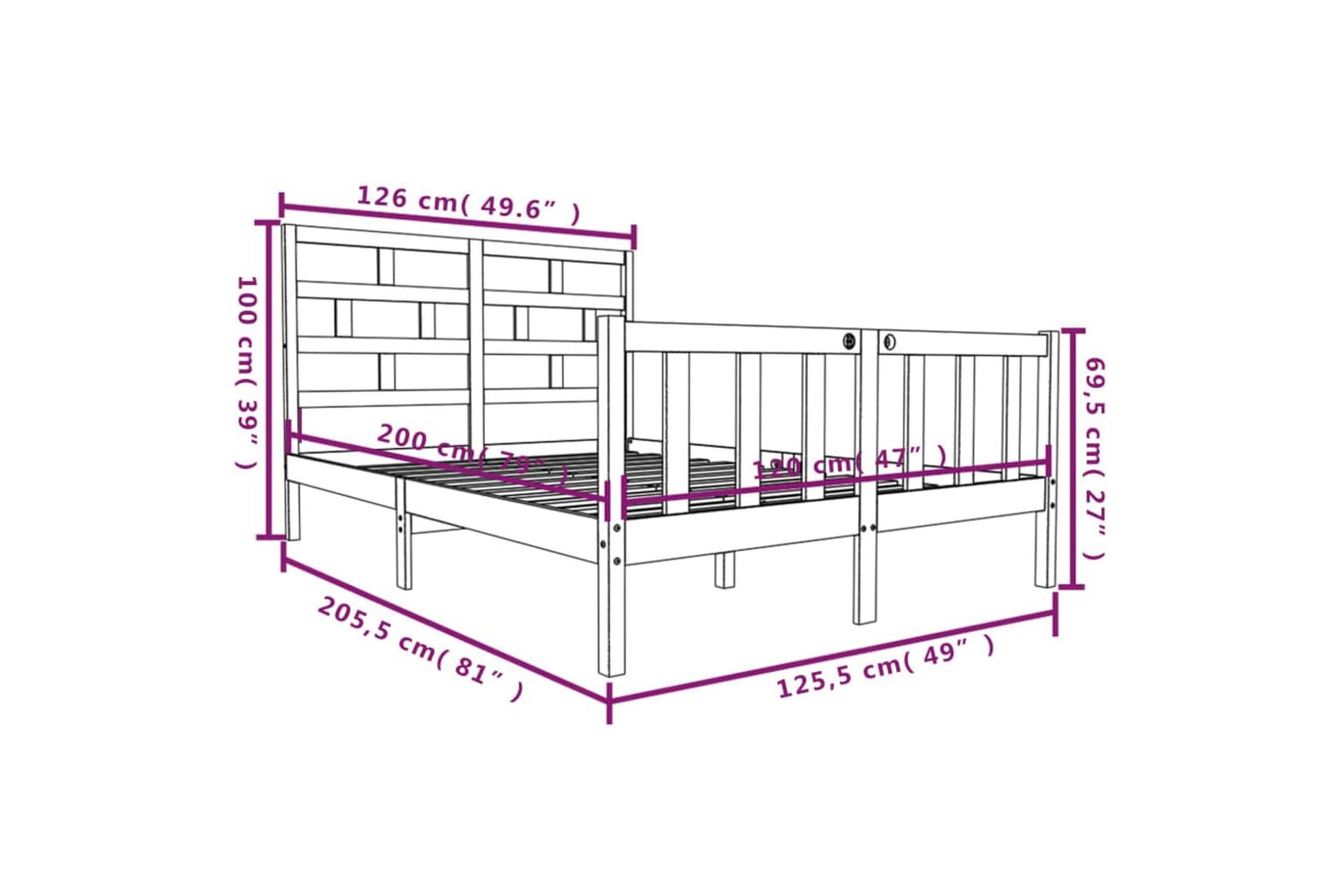 Sengeramme hvit heltre furu 120x200 cm - Hvit - Møbler - Senger - Sengeramme & sengestamme
