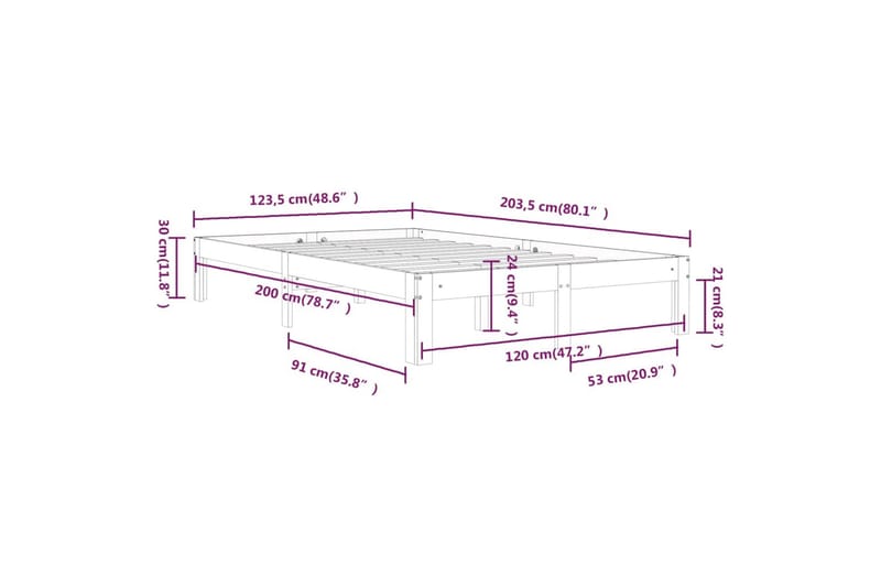 Sengeramme hvit heltre furu 120x200 cm - Hvit - Møbler - Senger - Sengeramme & sengestamme