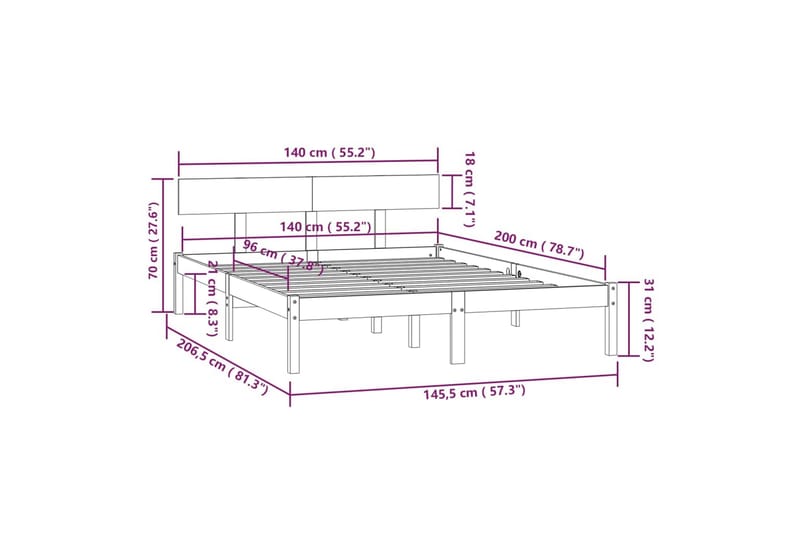 Sengeramme hvit heltre furu 140x200 cm - Hvit - Sengeramme & sengestamme