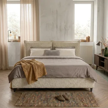 Sengeramme Rynorin 160x200 cm med løfteoppbevaring - beige - Møbler - Senger - Sengeramme & sengestamme