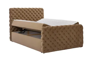 Almancil Sengepakke 140x200 cm med Sengegavl + Overmadrass med Fasthetsgrad Medium - Taupe - Møbler - Senger - Sengeramme & sengestamme