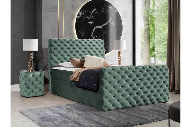 Almancil Sengeramme med Oppbevaring 120x200 cm i Fløyel med Fasthetsgrad Medium - Grønn - Møbler - Senger - Sengeramme & sengestamme