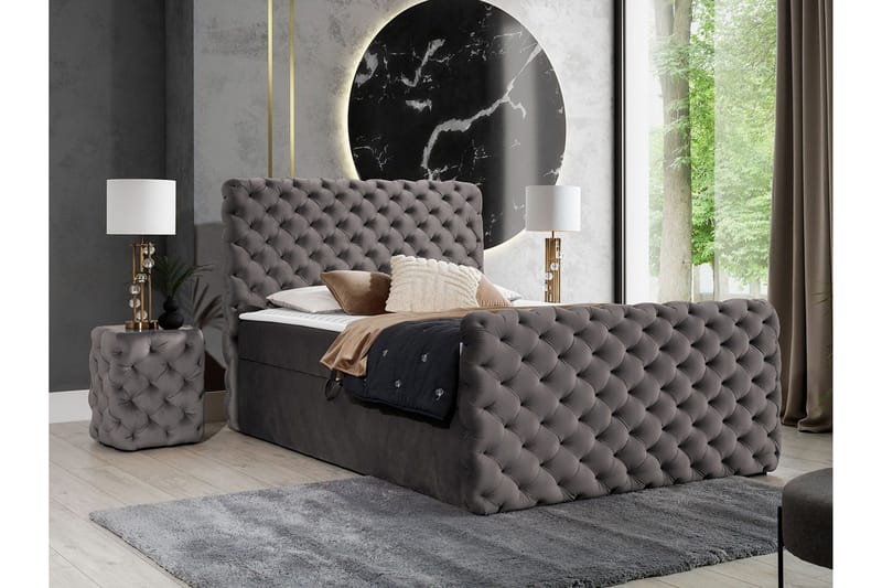 Almancil Sengeramme med Oppbevaring 120x200 cm i Fløyel med Fasthetsgrad Medium - Mørkegrå - Møbler - Senger - Sengeramme & sengestamme