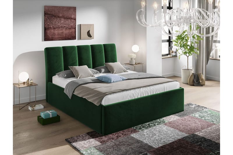 Aviemore Sengepakke 140x200 cm i Fløyel med Oppbevaring + Sengegavl + Overmadrass - Grønn - Møbler - Senger - Sengeramme & sengestamme