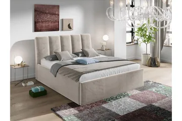 Aviemore Sengeramme 140x200 cm i Fløyel med Sengegavl og Oppbevaring - Beige - Møbler - Senger - Sengeramme & sengestamme