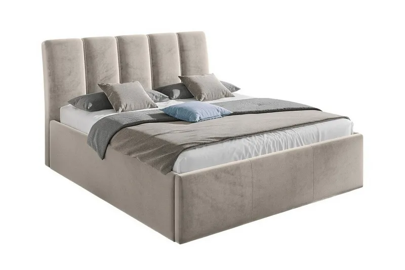 Aviemore Sengeramme 140x200 cm i Fløyel med Sengegavl og Oppbevaring, Beige