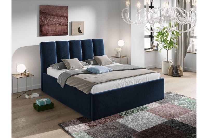 Aviemore Sengeramme 140x200 cm i Fløyel med Sengegavl og Oppbevaring - Blå - Møbler - Senger - Sengeramme & sengestamme