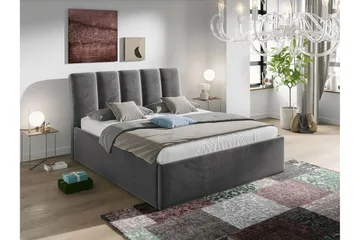 Aviemore Sengeramme 140x200 cm i Fløyel med Sengegavl og Oppbevaring - Grå - Møbler - Senger - Sengeramme & sengestamme