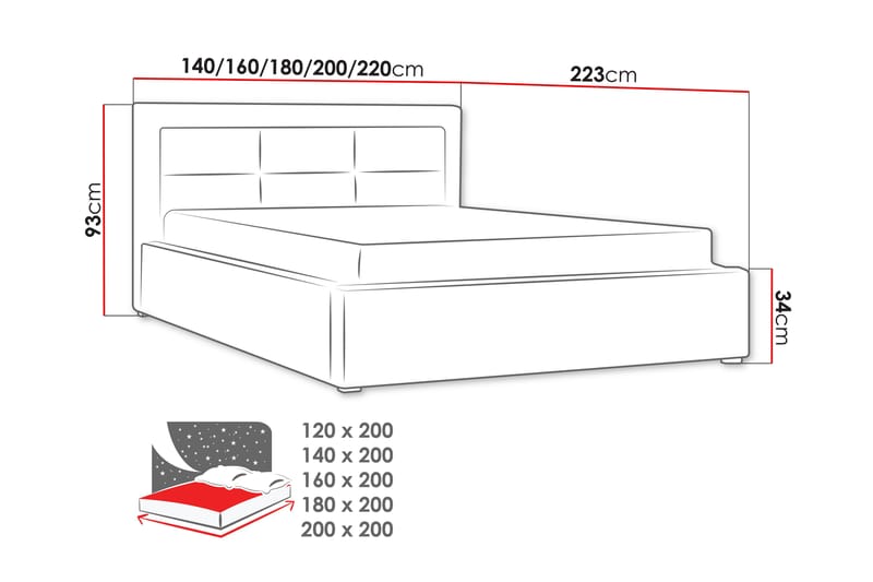 Axlunda Seng 200x200 cm Metallramme - Hvit - Sengeramme & sengestamme