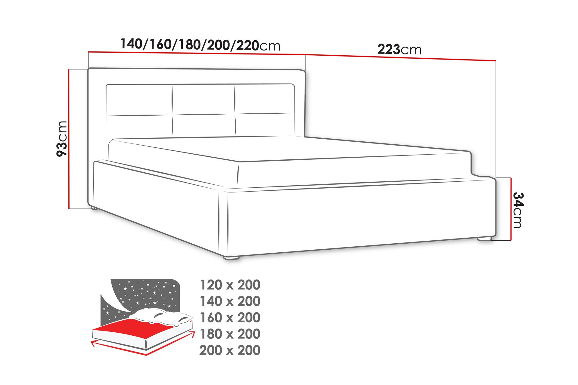 Axlunda Seng 200x200 cm Metallramme - Svart - Møbler - Senger - Sengeramme & sengestamme