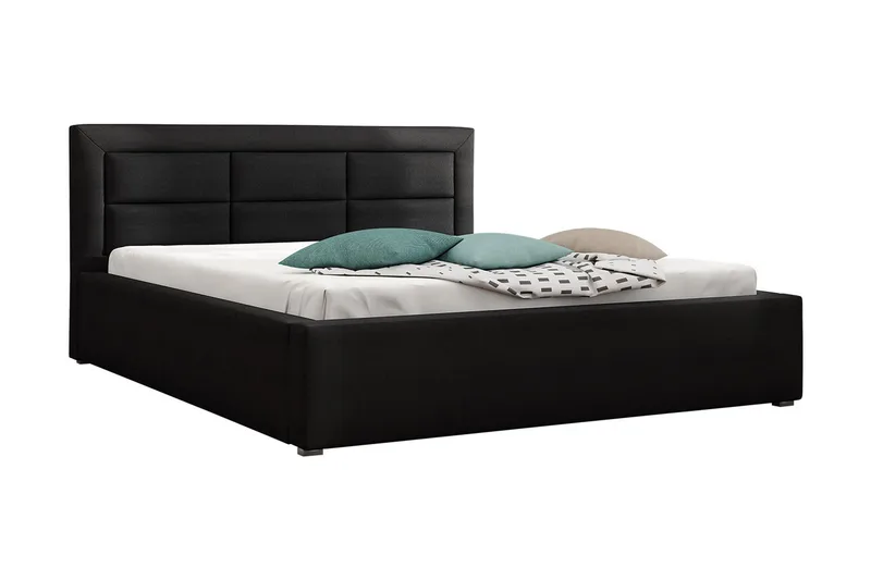 Axlunda Sengepakke 200x200 cm i Stoff med Sengegavl + Overmadrass, Sort