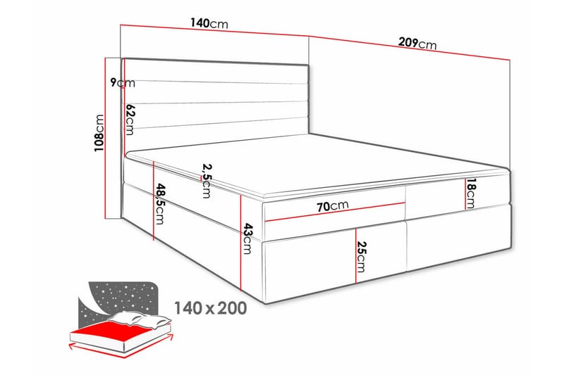 Bandon Sengeramme 140x200 cm - Mørkerød - Møbler - Senger - Sengeramme & sengestamme