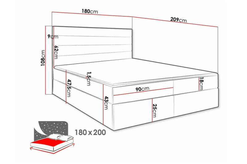Bandon Sengeramme 180x200 cm - Mørkerød - Møbler - Senger - Sengeramme & sengestamme