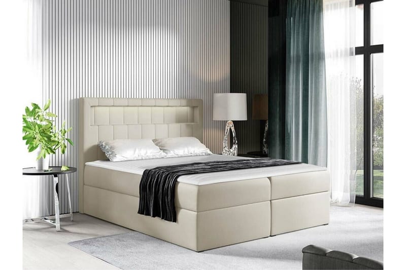 Boisdale Sengepakke 140x200 cm med Sengegavl + Overmadrass med Fasthetsgrad Medium - Beige - Møbler - Senger - Sengeramme & sengestamme