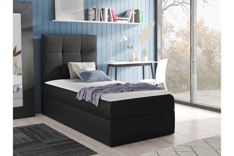 Boisdale Sengepakke med Oppbevaring 100x200 cm med Sengegavl + Overmadrass - Svart - Møbler - Senger - Sengeramme & sengestamme