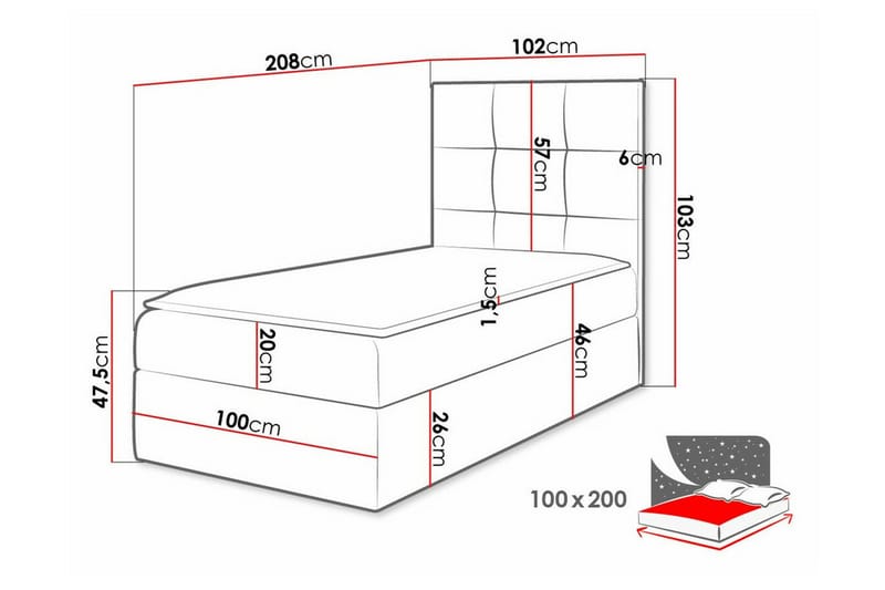 Boisdale Sengepakke med Oppbevaring 100x200 cm med Sengegavl + Overmadrass - Svart - Møbler - Senger - Sengeramme & sengestamme