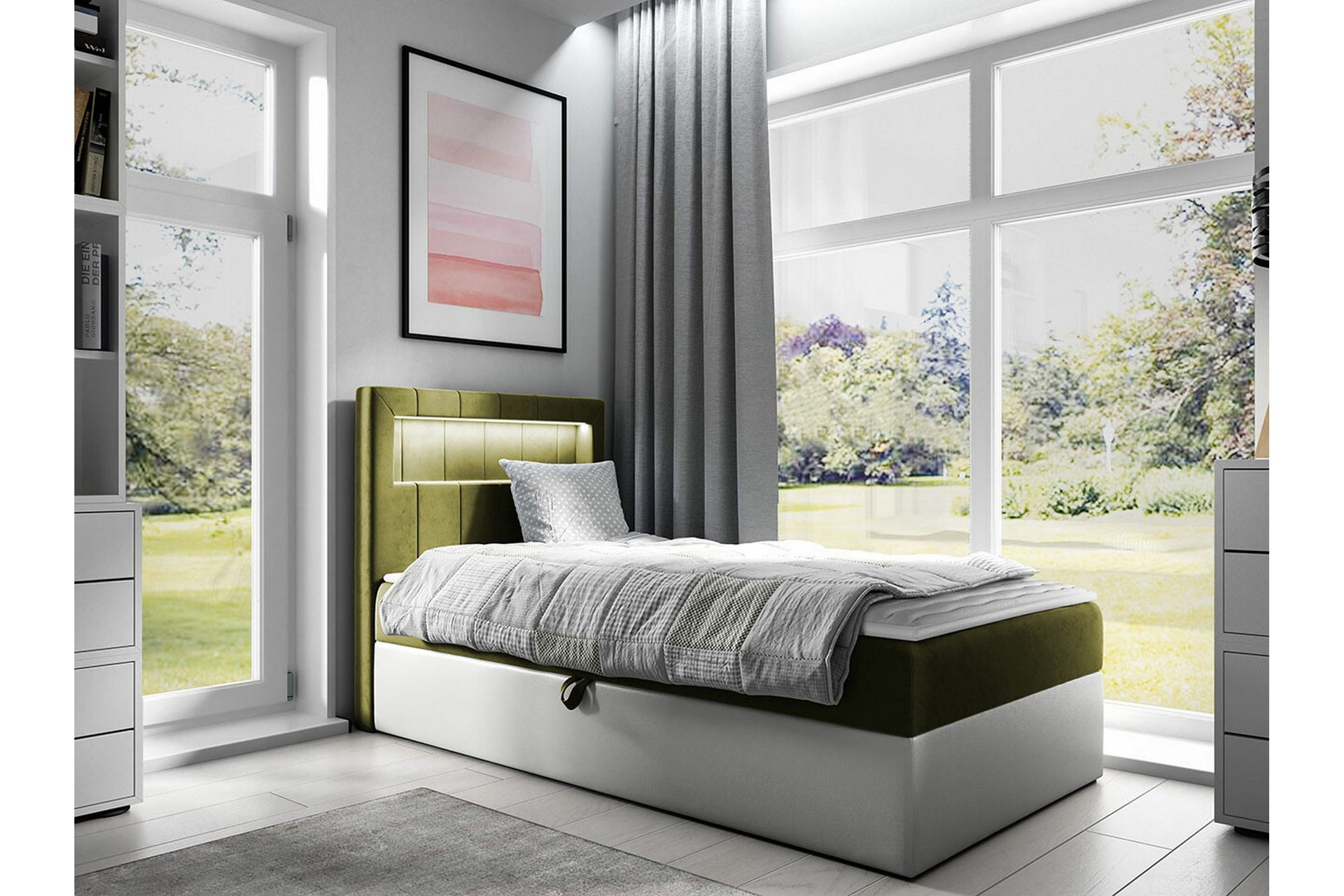 Boisdale Sengeramme 100x200 cm - Grønn/Hvit - Møbler - Senger - Sengeramme & sengestamme