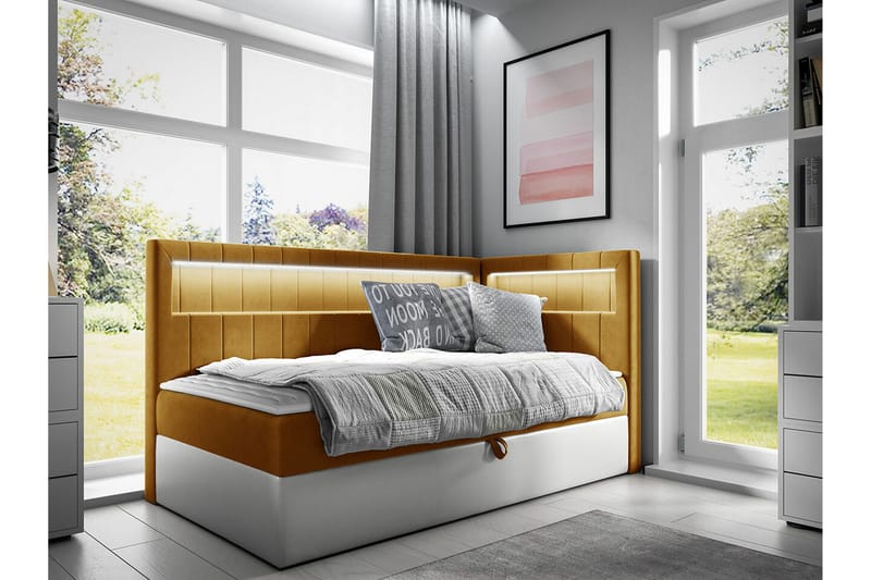 Boisdale Sengeramme 100x200 cm - Gul/Hvit - Møbler - Senger - Sengeramme & sengestamme