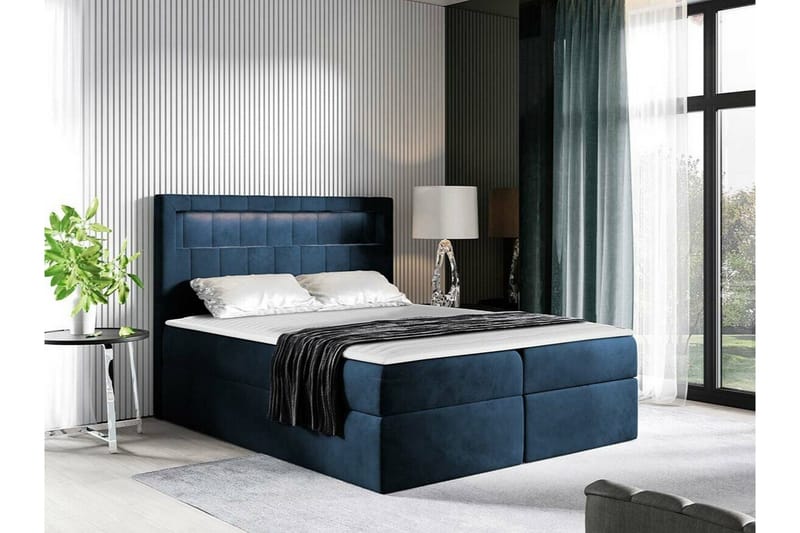Boisdale Sengeramme 140x200 cm i Fløyel med Oppbevaring og Sengegavl - Blå - Møbler - Senger - Sengeramme & sengestamme