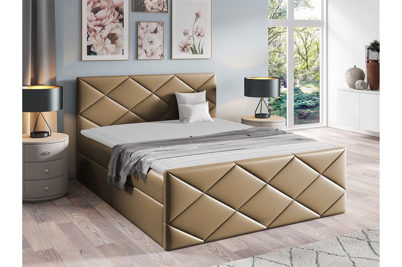 Boisdale Sengeramme 140x200 cm i Kunstlær med Fasthetsgrad Medium - Mørk Beige - Møbler - Senger - Sengeramme & sengestamme