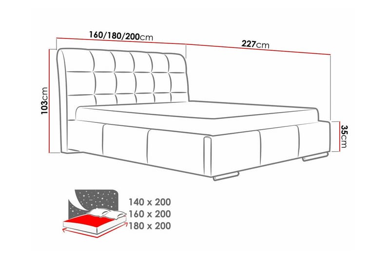 Boisdale Sengeramme 140x200 cm i Stoff med Oppbevaring og Sengegavl - Svart - Møbler - Senger - Sengeramme & sengestamme
